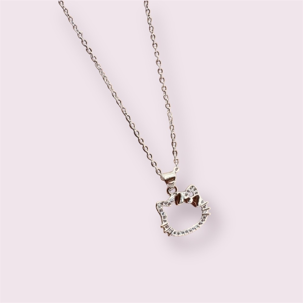 SILVER HELLO KITTY Cubic Zirconia Diamond 925 Necklace with GIFT BAG - Picture 3 of 5